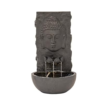 XBrand 30 in H Fiber Resin Wall Buddha Zen Outdoor Garden Water Fountain w/Warm LED Light, Black