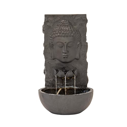 XBrand 30 in H Fiber Resin Wall Buddha Zen Outdoor Garden Water Fountain w/Warm LED Light, Black