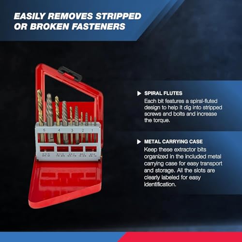 NEIKO 10 Stück Schraubenausdreher und Linksbohrer-Set, HSS M2 Stahlbohrer, Legierungsspiralnuten, Rückwärtsbohrer und Bolzenausdreher, einfaches Entfernen von abisolierten Schrauben und gebrochenen