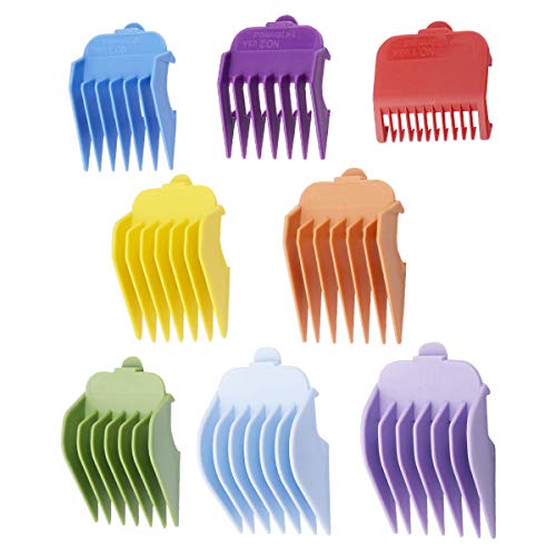 BESTBOMG 8 Professional Hair Clipper Guide Combs, 45.5mm x 38.5mm Replacement Guards Set, 8 Lengths Attachment Guide Combs for Many Clippers/Trimmers