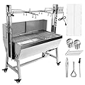 Stainless Steel Rotisserie Grill with Windscreen, Electric 25W Motor Outdoor Cooking Spit Roaster, 132 LBS BBQ Spit Roaster, BBQ Whole Pig Lamb Goat Charcoal Spit Grill Rotisserie Roaster System