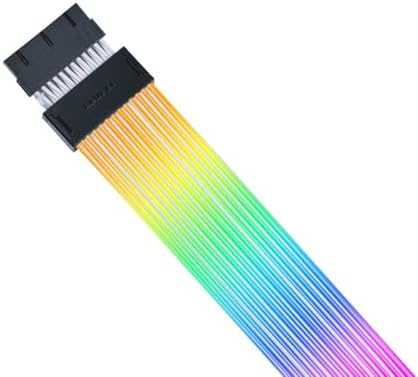 Lian Li Strimer Wireless 24-Pin RGB Motherboard Power Extension Cable with Wireless Controller, 2.4GHz Wireless Lighting Control, 315mm (12.4 in) 12 Light Guides, Controller (Included) (PW24-1W-T)
