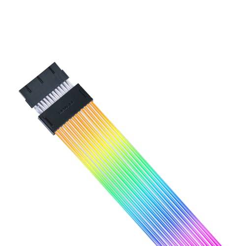 Lian Li Strimer Wireless 24-Pin RGB Motherboard Power Extension Cable with Wireless Controller, 2.4GHz Wireless Lighting Control, 315mm (12.4 in) 12 Light Guides, Controller (Included) (PW24-1W-T)