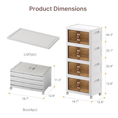 Image of UAMFURI Stackable Storage Bins with Lids, 384QT Lockable Storage Cabinet | Folding Storage Box with Doors and Wheels, Collapsible Plastic Drawers for Home, Garage, Office