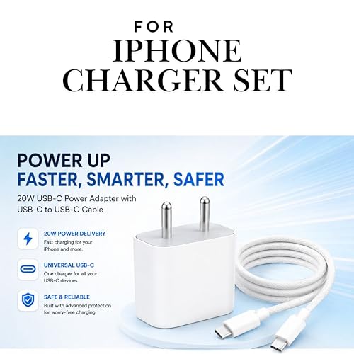 Image of 20w 3.0 PD Super Fast Charger with Type C to C Cable Compatible with iPhone 17 Pro Max /17 Pro /17 Air /17, iPhone 16 Pro Max /16 Pro /16 Plus /16 & 15 /14 |Original Charging Speed| BIS Certified
