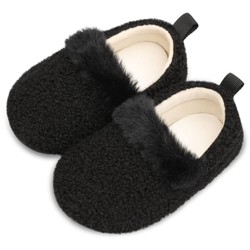 L-RUN Girls House Shoes Toddler Boys House Slippers Slip-on Kids Baby Indoor Slippers Fuzzy Socks Black 6-7 Toddler