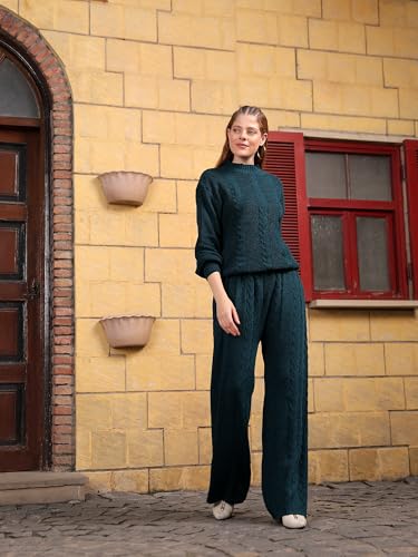 Image of Kvetoo Woolen High Neck Sweater With Pajama Tracksuit For Women Winter Wear Co-ord Set