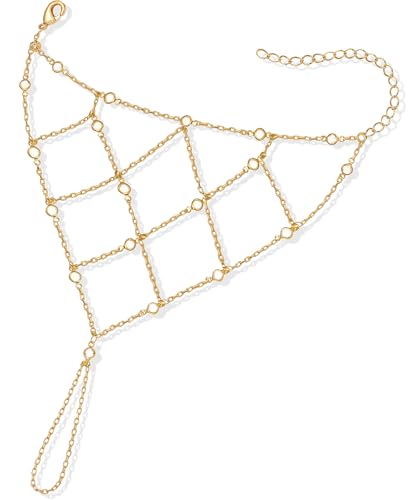 Suyi Gold/Silver Hand Chain Bracelet Ring Bracelet Rhinestone Finger Ring Bracelets Gold 4