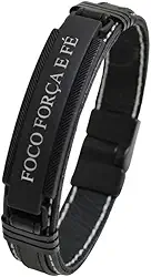 Pulseira de Couro Magnética Foco Força Fé Costura Branca