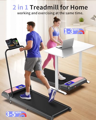 Image of HCOIW Walking Treadmill Pad with Incline - Portable Under Desk Treadmill, Walking Mat Pad with Handle Bar, 2.5HP Low Noise, 2 in 1 Treadmills for Home Office, Remote Control with LED Screen