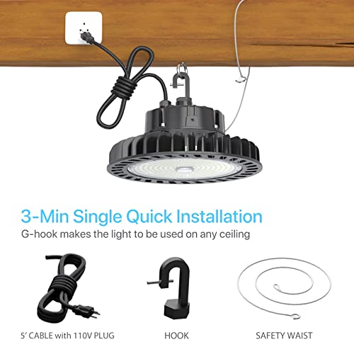 Hyperlite Led High Bay Light 150W 21,000Lm 5000K 1-10V Dimmable Ul Listed Us Hook 5' Cable Alternative To 650W Mh/Hps For Gym Factory Warehouse #TOP2