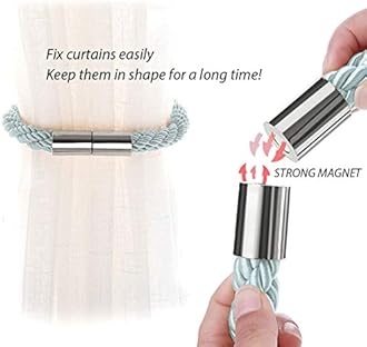 NICEEC 2 Pack Strong Magnetic Curtain Tiebacks Modern Simple Style Drape Tie Backs Convenient Decorative Weave Rope Curtain Holdbacks for Thin or Thick Home & Office Window Draperies (Blue-Grey)