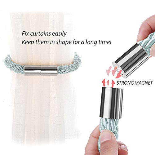 NICEEC 2 Pack Strong Magnetic Curtain Tiebacks Modern Simple Style Drape Tie Backs Convenient Decorative Weave Rope Curtain Holdbacks for Thin or Thick Home & Office Window Draperies (Blue-Grey)