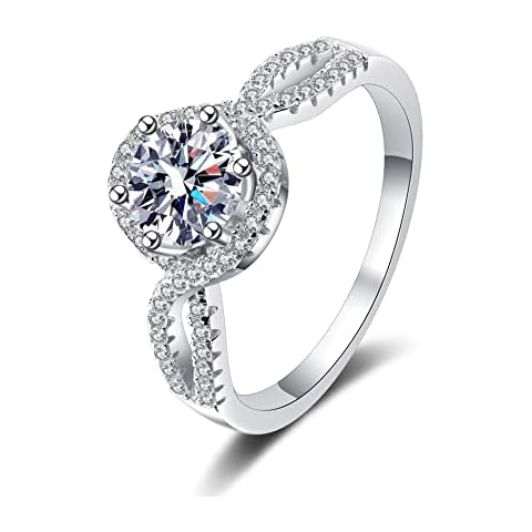 StarGems 1ct Moissanite 925 Silver Platinum Plated Twisted Zirconia Surrounded Vintage Six Prong Ring B4539-1ct-O Cover