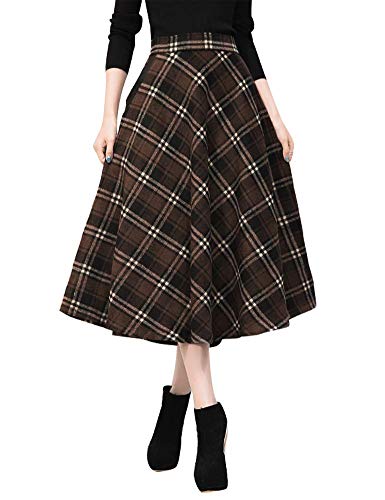 Midi Skirt for Women Fall Fashion 2023 Outfits Winter Clothes Wool Tweed Flannel High Waisted Plaid...