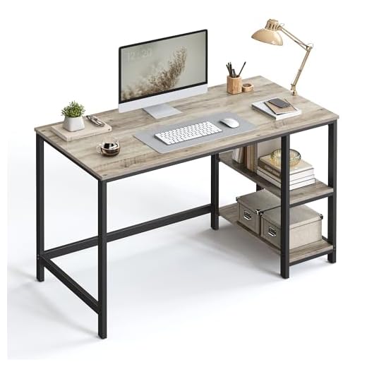 VASAGLE Scrivania per computer con 2 ripiani sul lato destro o sinistro, per ufficio, soggiorno, struttura in acciaio, design industriale, grega, nero LWD47MB