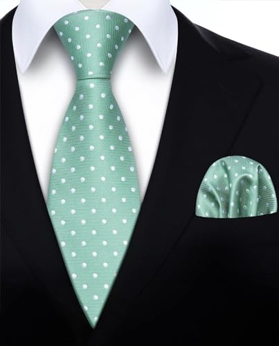 Image of HISDERN Polka Dot Ties for Men Classic Silk Ties and Pocket Square Formal Business Necktie Handkerchief Wedding Party