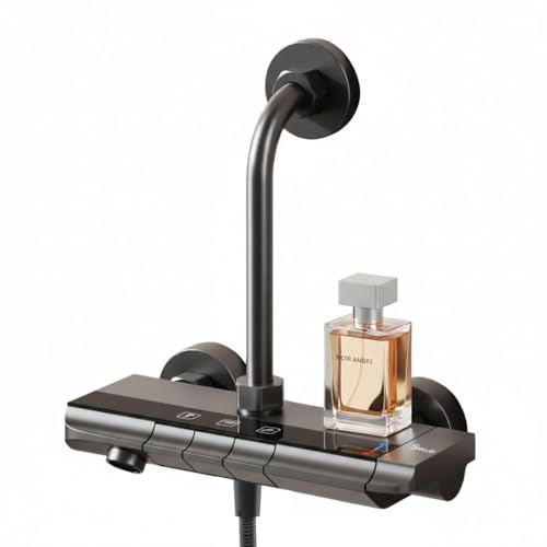 Image of Modern 3 in 1 Wall Mixer for Bathroom with 190 mm L Bend Set | Black Shower Mixer Tap with overhead shower provision | Premium Bathroom Shower System for hot & cold control