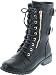 Forever Women's Mango-71 Faux Leather Military Style Ankle Boots Thick Sole Buckles,Black,6.5