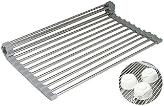 huahuo Roll Up Dish Drying Rack Stainless Steel Kitchen Roll Up Drainer Silicone Drying Rack Used for Dry Bowls and Dishes