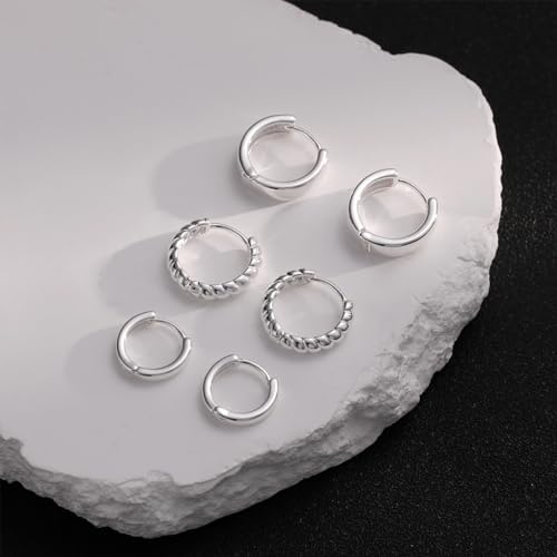 Small Hoop Earrings for Women - Dainty Silver Earrings Trendy 925 Sterling Silver Plated Hypoallergenic Huggie Twisted Hoops Earring Set for Women No Tarnish Jewelry Gift