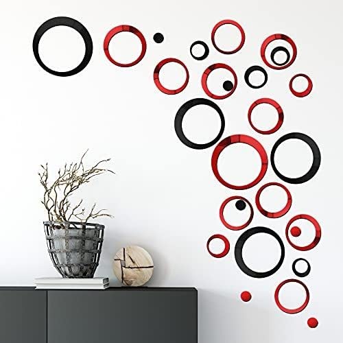 Wall1ders 40 Rings Seven Size Mirror Stickers for Wall, Acrylic Mirror Wall Decor Sticker, Wall Mirror Stickers, Acrylic Stickers, Wall Stickers for Hall Room, Bed Room, Kitchen. (RedBlack) (B078TF9FCB) Amazon Price History, Amazon Price Tracker