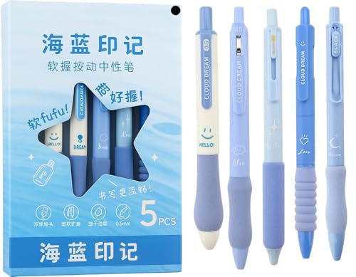 Image of PAXCOO Star Theme Gel Pens Set 5PCS, Cute Aesthetic 0.5mm Fine Point Black Ink Retractable Pens, Soft Comfortable Grip Smooth Writing Click Pens for School Office Journaling, Notes & Gifts