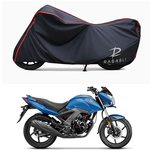 Image of Waterproof Bike Body Cover Compatible for | Honda Unicorn | Taffeta Fabric, Red Piping Design, Bottom Elastic Fit | Dustproof, Sun UV & Rain Protection for All Bikes