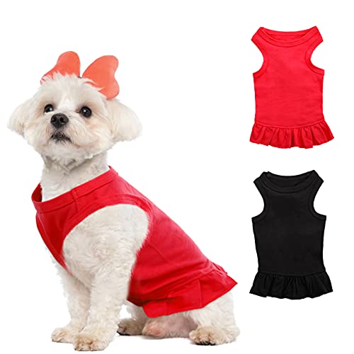 KOESON 2 Pack Dog Dress, Puppy Sundress Small Girls Dog Tee Dress Ruffle Princess Birthday Party Skirt, Doggie…