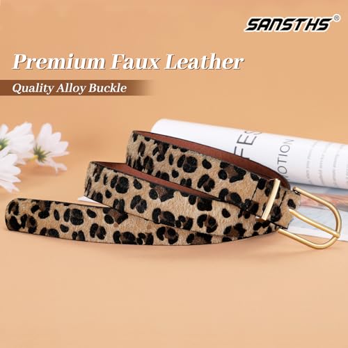 SANSTHS Women Faux Leather Chic Belts for Jeans Pants Fashion Ladies Belt Solid Color with Gold Curved Pin Buckle