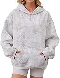 TERIVEEK Women Camo Hoodies Oversized Fleece Maple Leaf Hooded Sweatshirt Long Sleeve Fall Trendy Pullover Hoodie with Pocket
