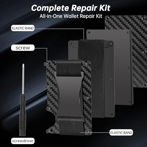 Wallet Elastic Band Replacement Compatible with Ridge Wallets for Men, Metal Wallet Repair Kit with Screws and Screwdriver, Elastic Cash Strap Replacement for Card Holder Wallet, Black3