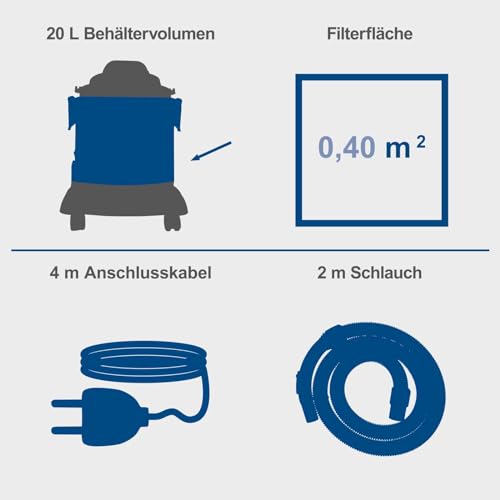 Scheppach Nass und Trockensauger Nasssauger NTS20 mit Ausblasfunktion | Leistung 1200W / 20 kPa...