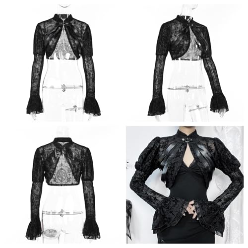 Women Gothic Crop Top Grunge Black Cover Up Cardigan Y2k Cropped Shirts4