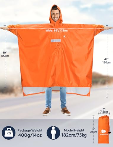 Image of ANYOO Hooded Rain Poncho for Adults Waterproof Lightweight Rain Coat for Men Women Reusable Rain Jacket for Emergency Outdoor