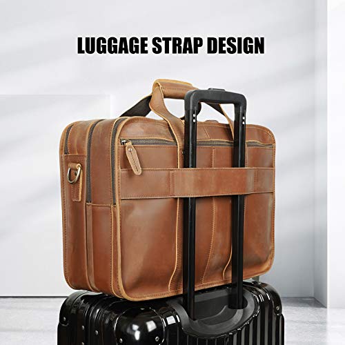 Men's Full Grain Leather Briefcase 17 Inch Travel Business Laptop Messenger Bag Tote With Ykk Metal Zippers #TOP6