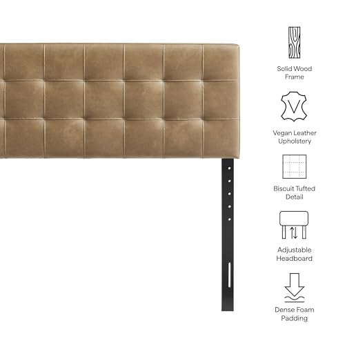 Image of Modway Lily Faux Leather Queen Size Headboard with Biscuit Tufting in Toast - Vegan Leather Upholstery with Padded Design and 5 Height-Adjustable Mounts