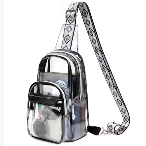 clear crossbody bag Clear Sling Bag, Clear Bag Stadium Approved, Transparent Shoulder Crossbody Backpack Chest Casual Daypack