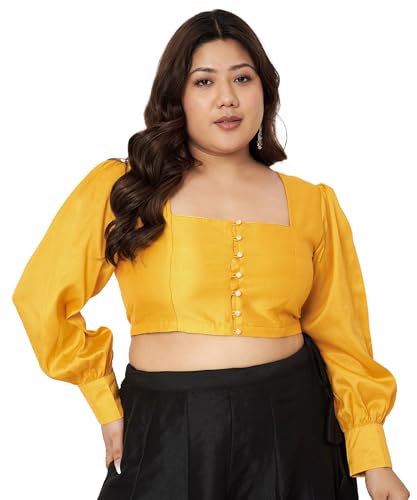 Image of studio rasa Women's Plus Size Chroma Button Down Crop Top for Wedding Festive Party
