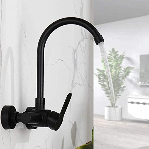 Robinet mural de cuisine mitigeur monocommande noir mat pour évier - 4