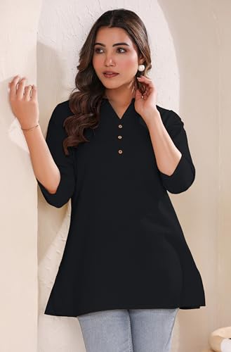 Image of Janasya Women's Light Blue Linen Cotton Solid A-line Top