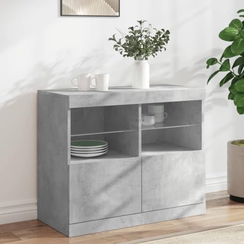 Frdhee Vitrina de cocina, aparador, con luces LED, gris hormigón, 81 x 37 x 67 cm, para cocina, salón, pasillo, entrada