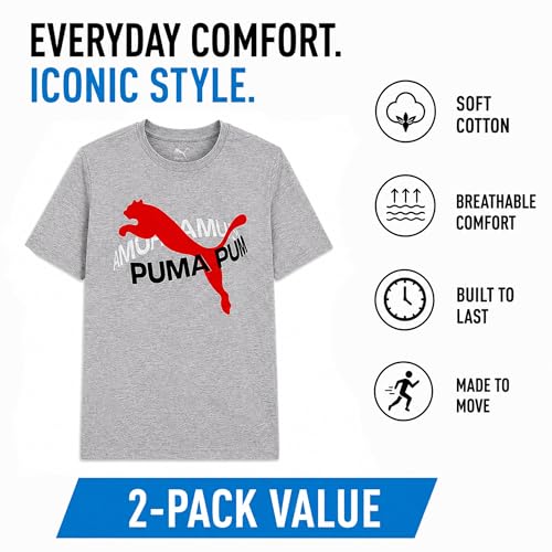 Image of PUMA Boys T-Shirts Athletic Crewneck Short Sleeve Tees (Sizes S-XL) | Soft Breathable Cotton Blend, Comfortable Casual Fit, Great for School, Play & Everyday Wear