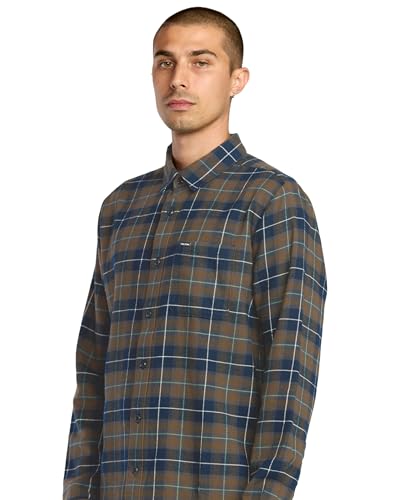 Image of Volcom Men's Caden Plaid Long Sleeve Flannel Shirt - Button-Front, Soft Brushed Cotton