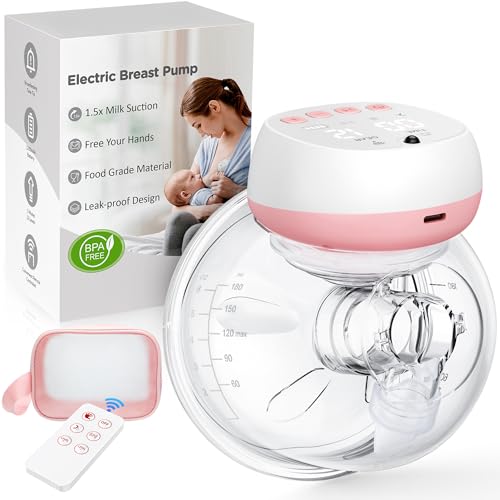 Electric Breast Pump Wearable, Remote Control Hands Free Breast Pump Portable for Mom, 3 Modes 12 Levels, BPA Free, Fit in Bra, Travel, Office, Home Breastfeeding