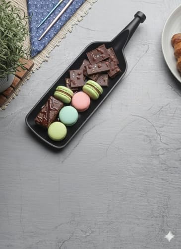 Image of AEWIN Serving Bat Platter for Snacks & Starters | Premium Black Serving Tray with Handle | Stylish Serving Plate for Appetizers, Finger Foods, Desserts & Party Serving | Restaurant & Home Use Black