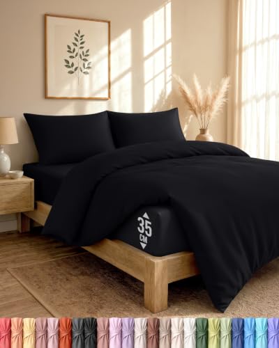 Utopia Bedding 4 Piece Double Bedding Set - Duvet Cover Fitted Sheet with Pillow cases - Soft Brushed Microfiber (Black)