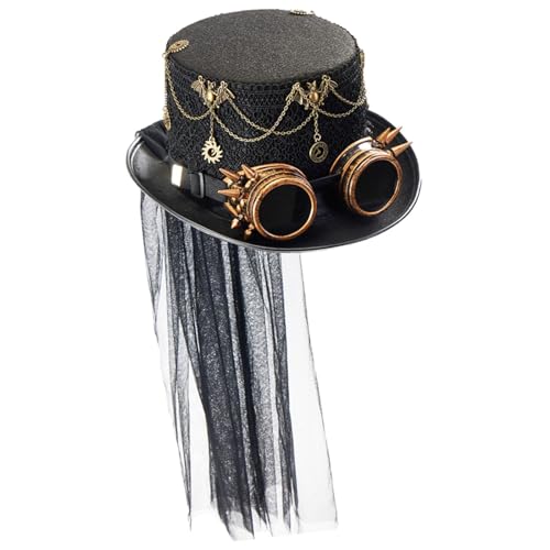 Colaxi Steampunk Top Hat Magician Hat with Goggles for Prom Role Play Carnival, Black