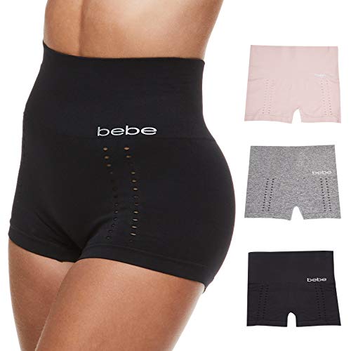 bebe Women’s Seamless Shapewear Boyshorts - Multi-Pack Tag-Free Tummy Control Underwear with Breathable Open Knit Design and No-Roll Waistband (DarkGrey/Beige/Black, 2X)
