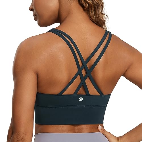 Image of CRZ YOGA Naked Feeling Longline Sports Bras | Medium Support, Removable Pads, Yoga, Sleek, Strappy Back, Scoop Neck, for Women